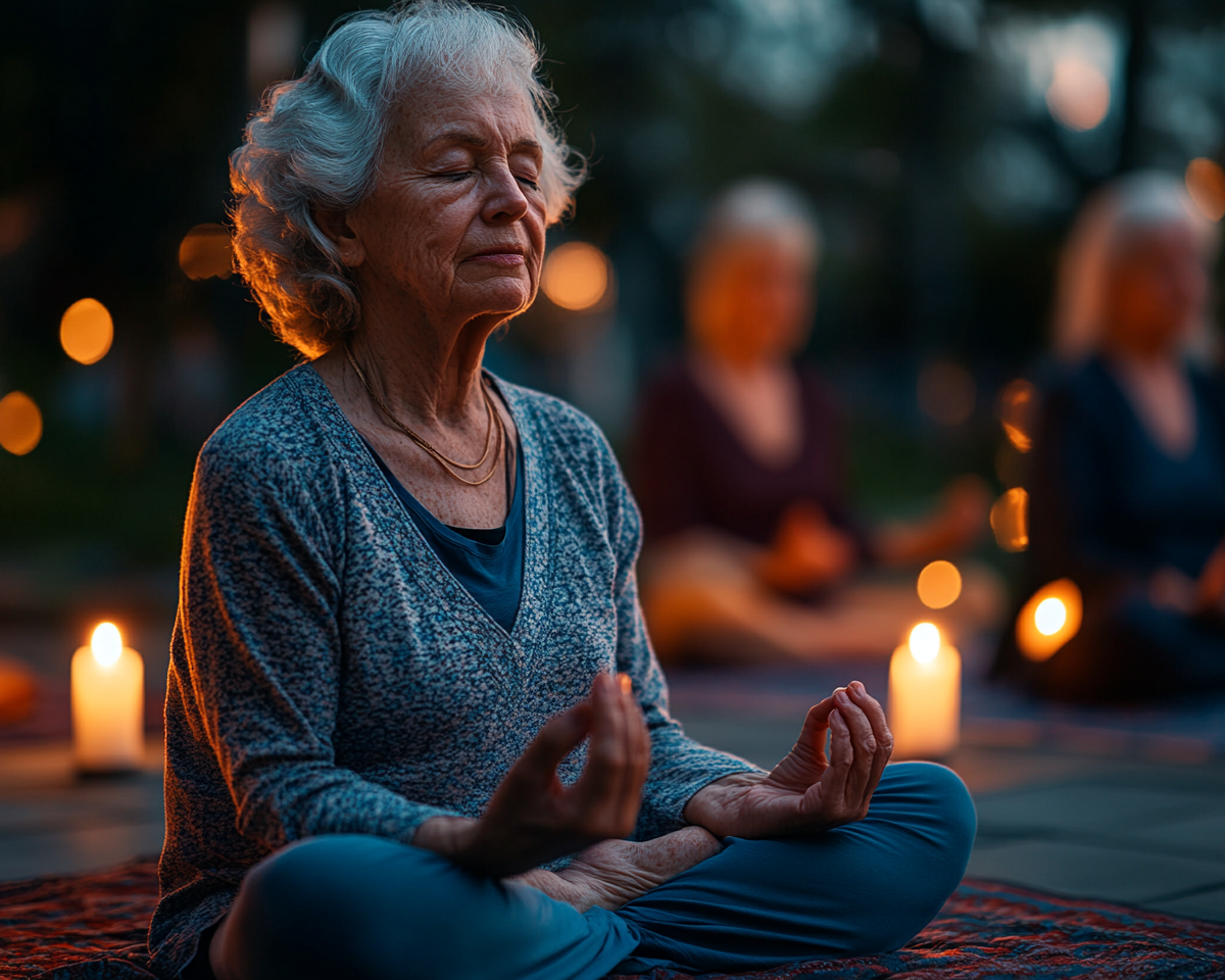 Старша жінка практикує йогу