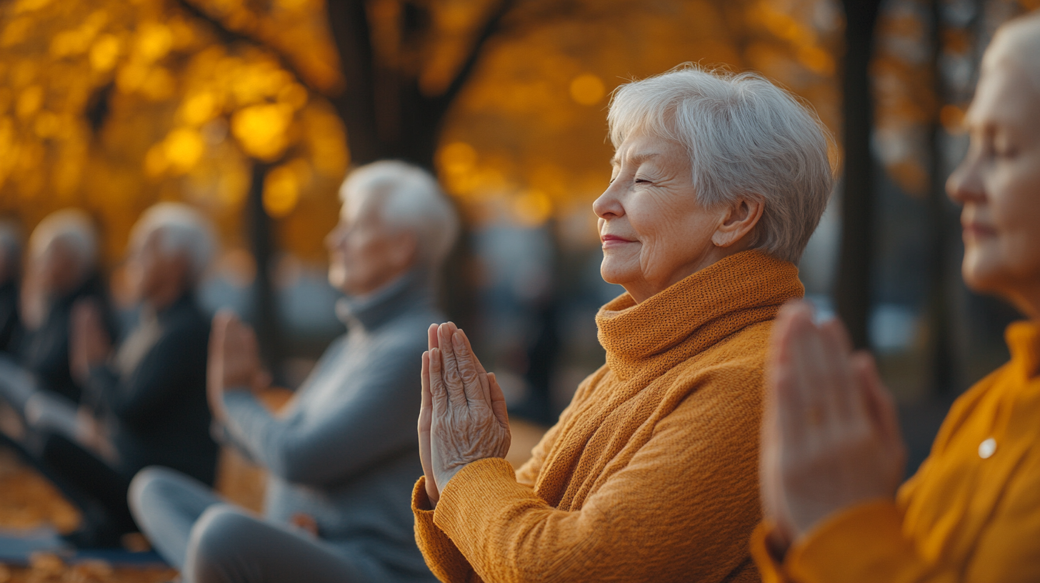 Група старших людей на занятті з йоги
